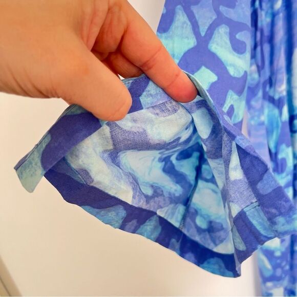 Natori Blue Pattern Long Sleeve Caftan Maxi Dress - Picture 6 of 10